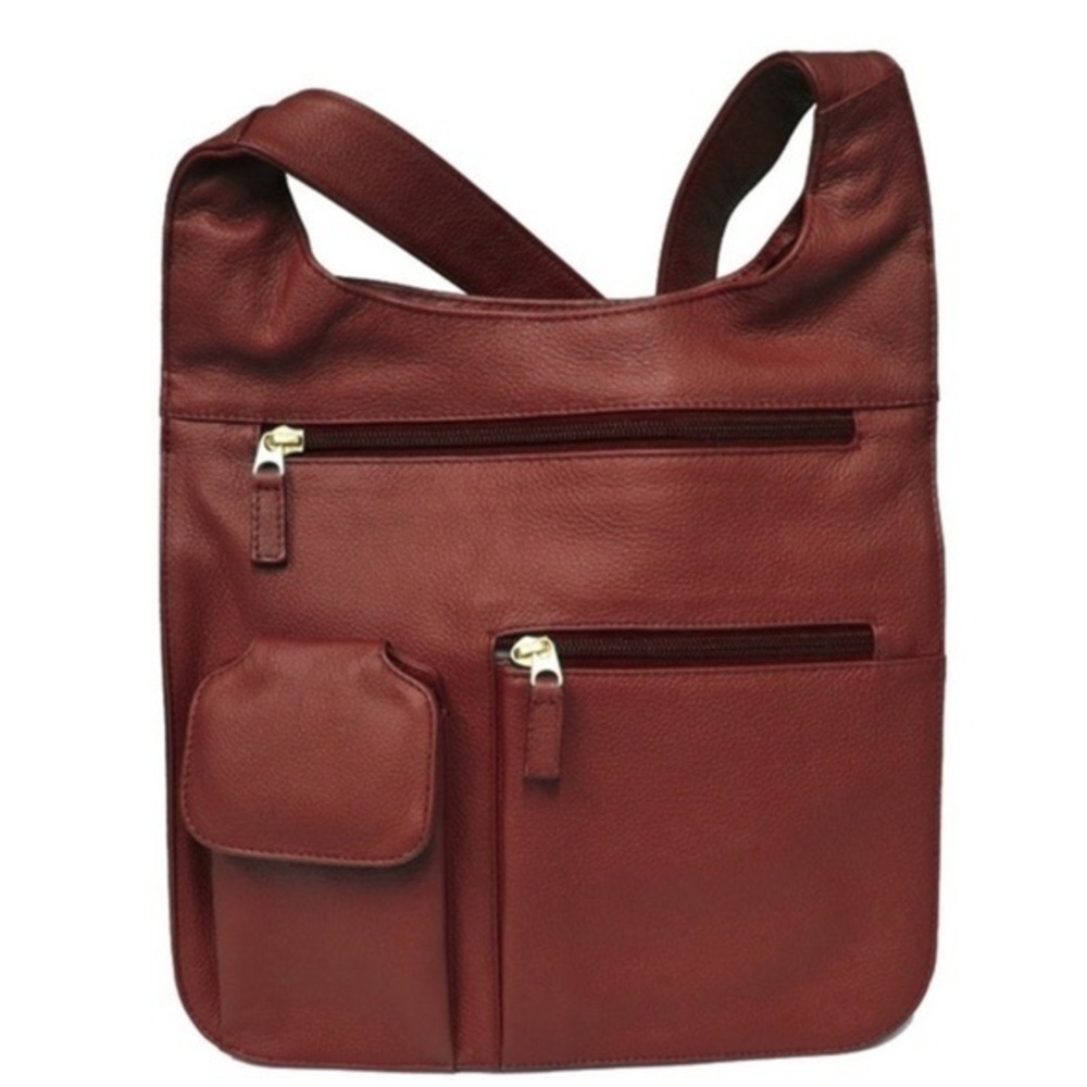 JP Ourse Cie The Traveler Handcrafted Full Grain Leather Crossbody in Berry EUC